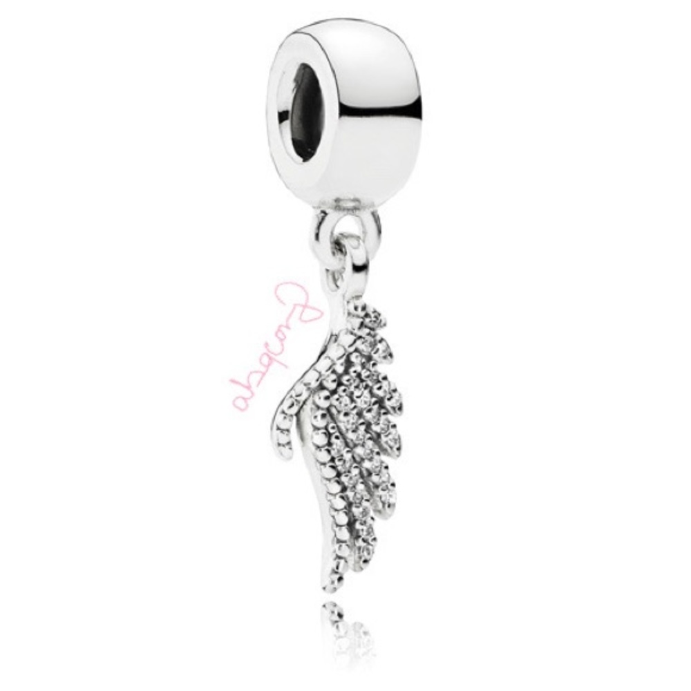 EUC Pandora 791750CZ 925 Silver Majestic Feathers Phoenix Feather Dangle Charm